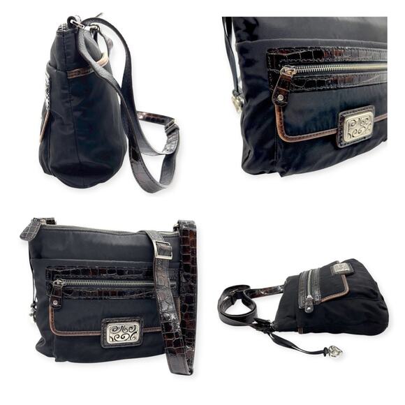 Brighton Carter Bag Purse Blk/Choc H92189 Sterling Silver Vinyl Crossbody - Picture 2 of 10